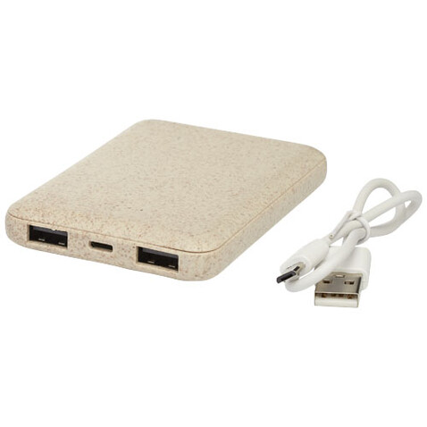 Asama 5000 mAh Powerbank aus Weizenstroh, beige bedrucken, Art.-Nr. 12413702