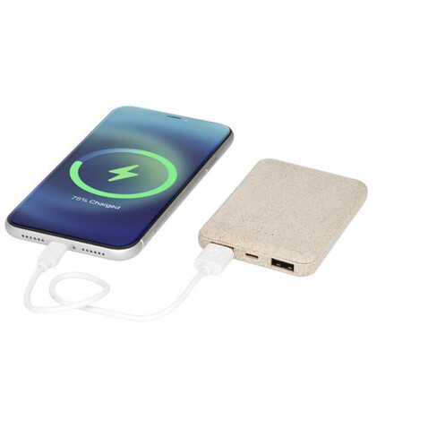 Asama 5000 mAh Powerbank aus Weizenstroh, beige bedrucken, Art.-Nr. 12413702