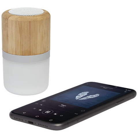 Aurea Bluetooth® Lautsprecher aus Bambus mit Licht, natur bedrucken, Art.-Nr. 12415171