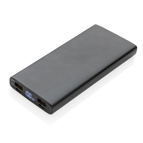 18W PD Powerbank mit 10.000 mAh aus Aluminium schwarz bedrucken, Art.-Nr. P322.241