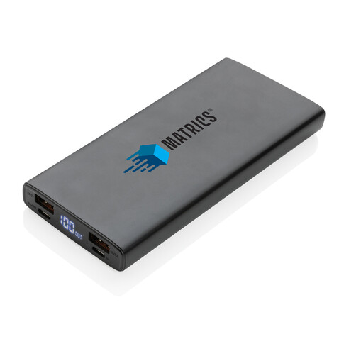 18W PD Powerbank mit 10.000 mAh aus Aluminium schwarz bedrucken, Art.-Nr. P322.241