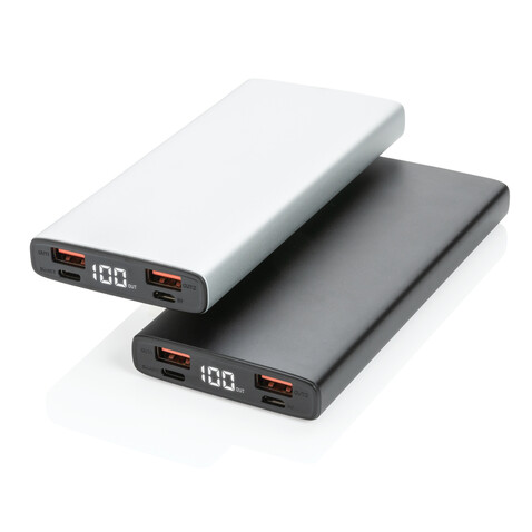 18W PD Powerbank mit 10.000 mAh aus Aluminium schwarz bedrucken, Art.-Nr. P322.241