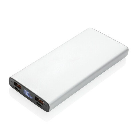 18W PD Powerbank mit 10.000 mAh aus Aluminium silber bedrucken, Art.-Nr. P322.242