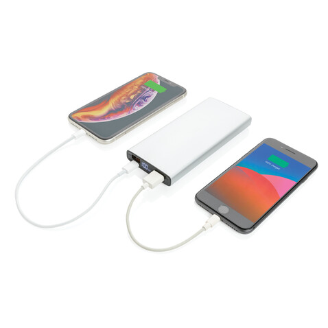 18W PD Powerbank mit 10.000 mAh aus Aluminium silber bedrucken, Art.-Nr. P322.242