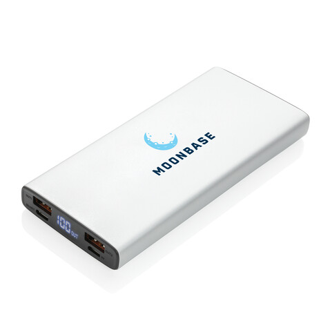 18W PD Powerbank mit 10.000 mAh aus Aluminium silber bedrucken, Art.-Nr. P322.242