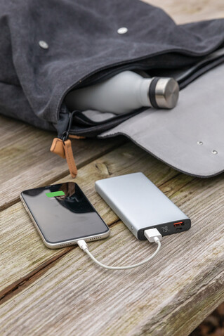 18W PD Powerbank mit 10.000 mAh aus Aluminium silber bedrucken, Art.-Nr. P322.242