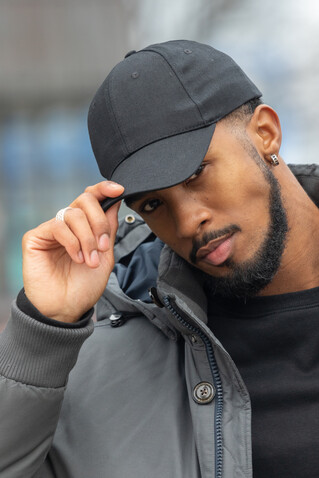 Impact 6 Panel Kappe aus 280gr rCotton mit AWARE™ Tracer schwarz bedrucken, Art.-Nr. P453.301