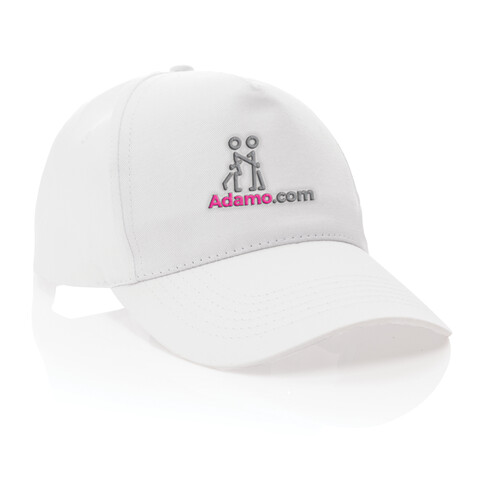 Impact 5 Panel Kappe aus 190gr rCotton mit AWARE™ Tracer weiß bedrucken, Art.-Nr. P453.333