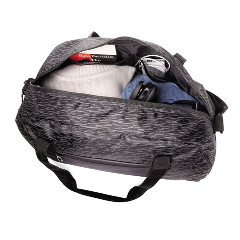 AWARE™ reflektierende RPET Wochenendtasche schwarz bedrucken, Art.-Nr. P707.081