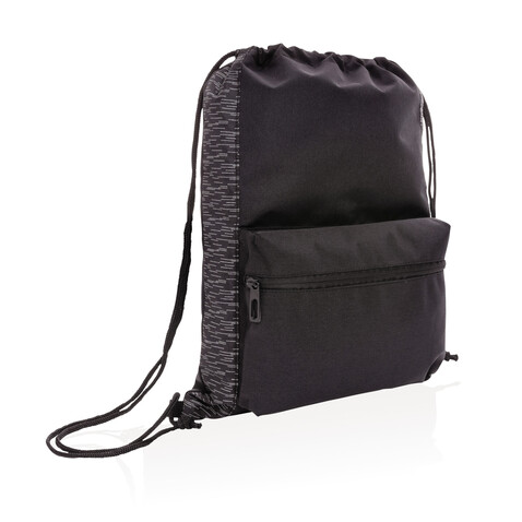 AWARE™ reflektierender RPET Sportbeutel schwarz bedrucken, Art.-Nr. P762.591