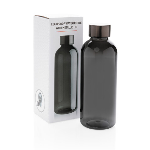Auslaufsichere Trinkflasche mit Metalldeckel schwarz bedrucken, Art.-Nr. P433.441