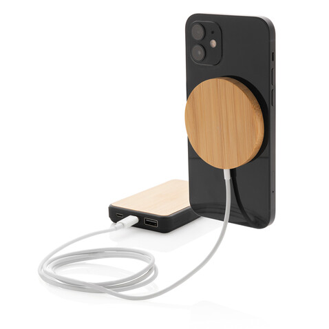 10W Bambus magnetischer Wireless Charger braun bedrucken, Art.-Nr. P302.639