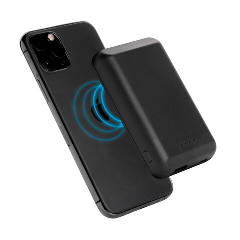 Magnetische 5.000 mAh Wireless Powerbank schwarz bedrucken, Art.-Nr. P322.281