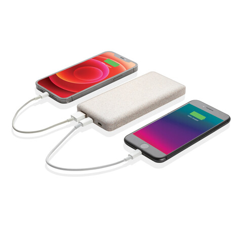 10.000 mAh Weizenstroh Powerbank khaki bedrucken, Art.-Nr. P322.299