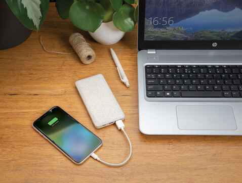 10.000 mAh Weizenstroh Powerbank khaki bedrucken, Art.-Nr. P322.299