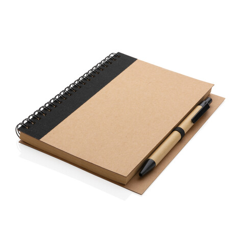 Kraft Spiral-Notizbuch mit Stift schwarz bedrucken, Art.-Nr. P774.261