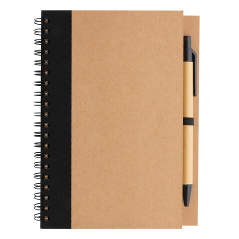 Kraft Spiral-Notizbuch mit Stift schwarz bedrucken, Art.-Nr. P774.261
