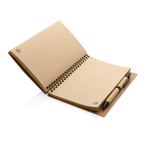 Kraft Spiral-Notizbuch mit Stift schwarz bedrucken, Art.-Nr. P774.261