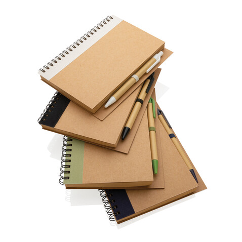 Kraft Spiral-Notizbuch mit Stift schwarz bedrucken, Art.-Nr. P774.261