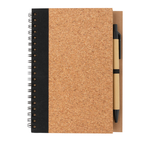 Kork Spiral-Notizbuch mit Stift schwarz bedrucken, Art.-Nr. P774.271