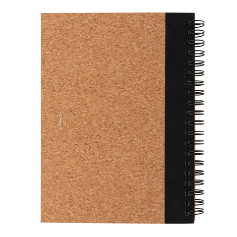 Kork Spiral-Notizbuch mit Stift schwarz bedrucken, Art.-Nr. P774.271