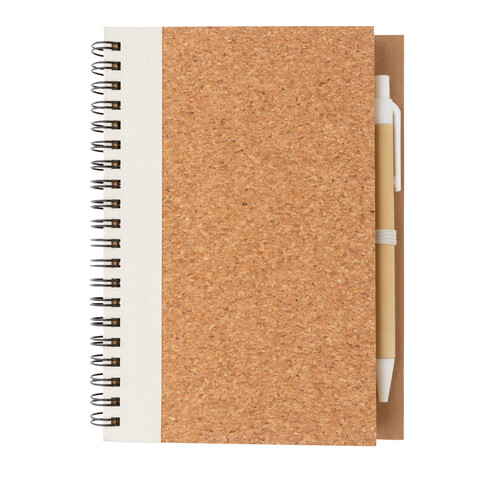 Kork Spiral-Notizbuch mit Stift weiß bedrucken, Art.-Nr. P774.273
