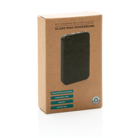 10.000 mAh Powerbank aus RCS Standard recyceltem Kunststoff schwarz bedrucken, Art.-Nr. P322.661