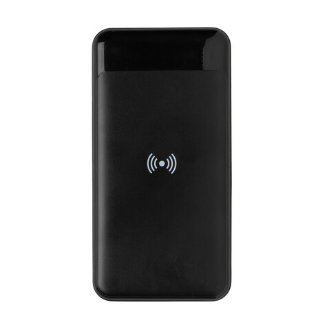 Wireless Powerbank aus RCS Standard recyceltem Kunststoff schwarz bedrucken, Art.-Nr. P322.671