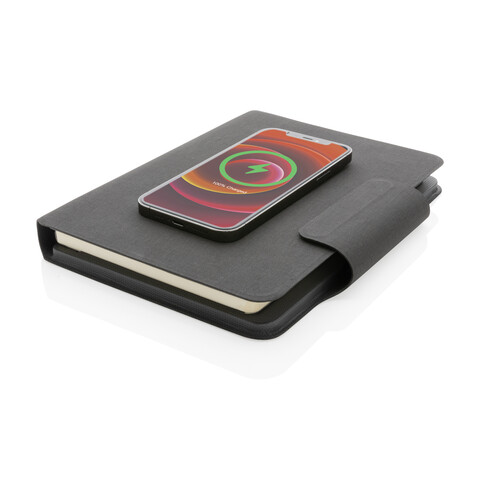 Artic magnetisches 10W Wireless Charging Notizbuch schwarz bedrucken, Art.-Nr. P774.312
