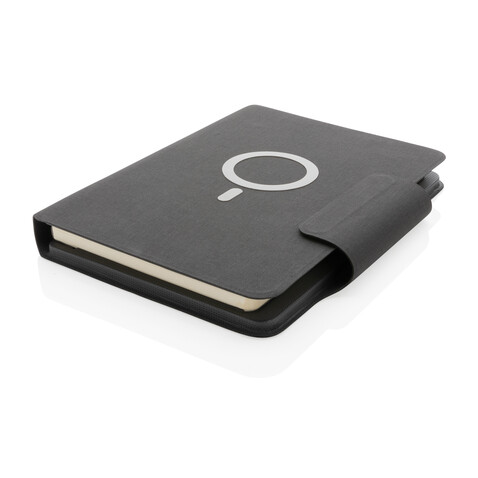 Artic magnetisches 10W Wireless Charging Notizbuch schwarz bedrucken, Art.-Nr. P774.312