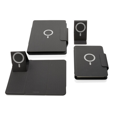Artic magnetisches 10W Wireless Charging Notizbuch schwarz bedrucken, Art.-Nr. P774.312
