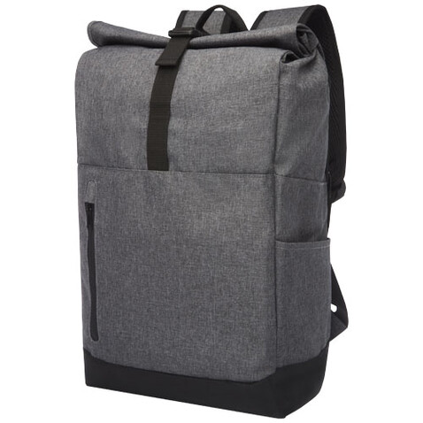 Hoss 15,6&quot; GRS recycelter Rolltop Laptop-Rucksack 12L, heather grau, schwarz bedrucken, Art.-Nr. 12054880