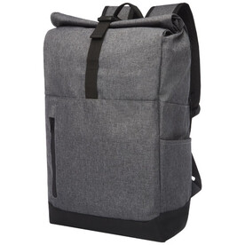 Libra 15,6&amp;quot; GRS recycelter Rolltop Laptop-Rucksack 12L, heather grau, schwarz bedrucken, Art.-Nr. 12054880