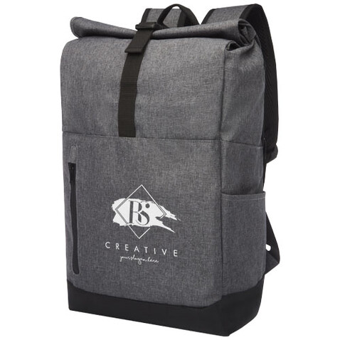 Libra 15,6" GRS recycelter Rolltop Laptop-Rucksack 12L, heather grau, schwarz bedrucken, Art.-Nr. 12054880 Libra 15,6" GRS recycelter Rolltop Laptop-Rucksack 12L, heather grau, schwarz bedrucken, Art.-Nr. 12054880