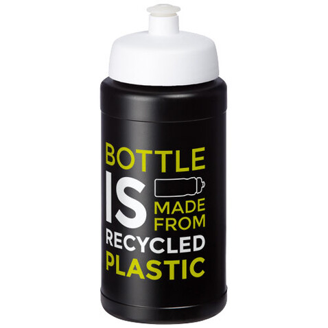 Baseline Recycelte Sportflasche, 500 ml, schwarz, weiss bedrucken, Art.-Nr. 21044401
