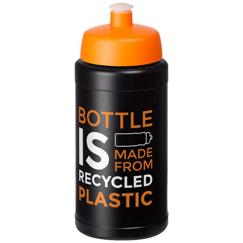 Baseline Recycelte Sportflasche, 500 ml, schwarz, orange bedrucken, Art.-Nr. 21044431