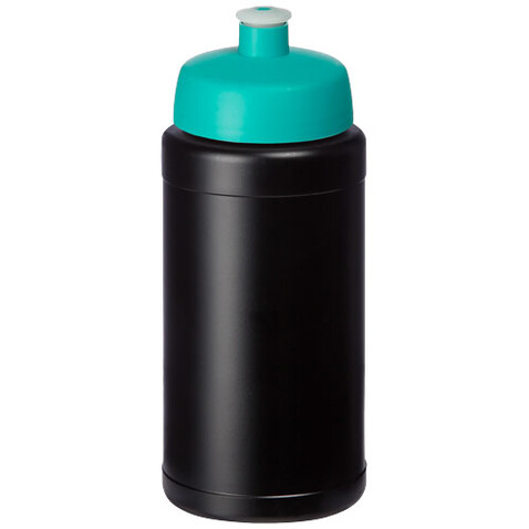 Baseline Recycelte Sportflasche, 500 ml, schwarz, aquablau bedrucken, Art.-Nr. 21044451
