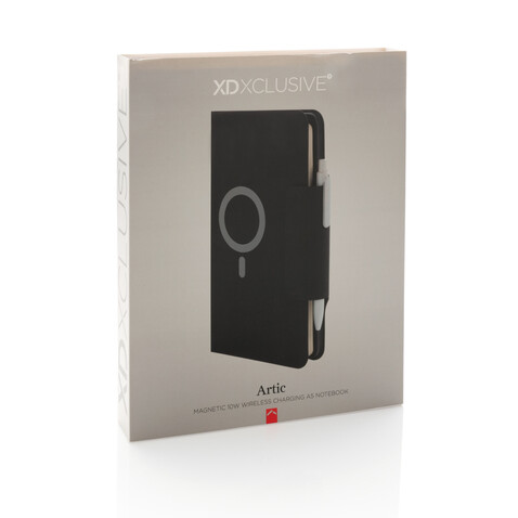 Artic magnetisches 10W Wireless Charging Notizbuch schwarz bedrucken, Art.-Nr. P774.312