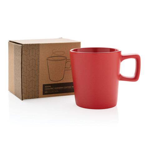 Moderne Keramik Kaffeetasse, 300ml rot bedrucken, Art.-Nr. P434.054