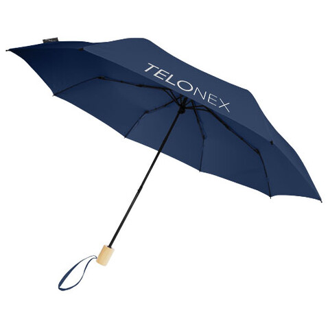 Birgit 21&#039;&#039; faltbarer winddichter Regenschirm aus recyceltem PET, navy bedrucken, Art.-Nr. 10914555