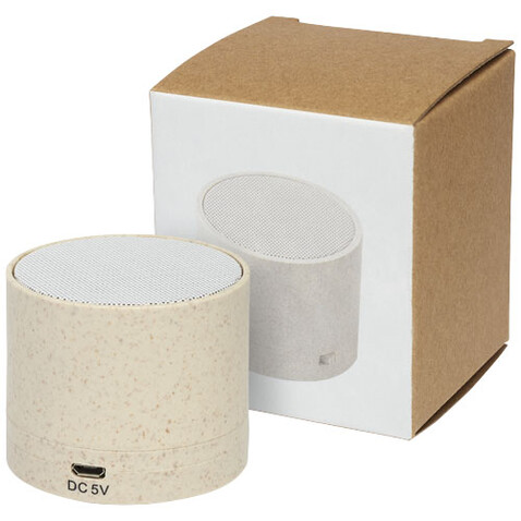 Kikai Bluetooth®-Lautsprecher aus Weizenstroh, beige bedrucken, Art.-Nr. 12413802