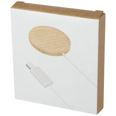 Atra 10 W magnetisches kabelloses Bambus Ladepad, beige bedrucken, Art.-Nr. 12418802