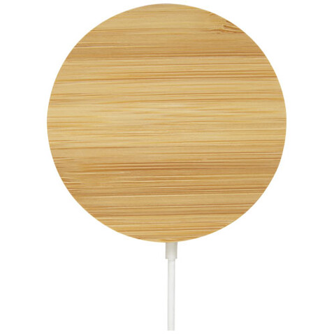 Atra 10 W magnetisches kabelloses Bambus Ladepad, beige bedrucken, Art.-Nr. 12418802