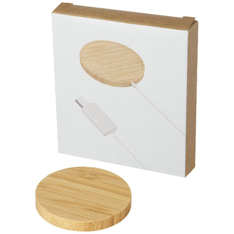 Atra 10 W magnetisches kabelloses Bambus Ladepad, beige bedrucken, Art.-Nr. 12418802