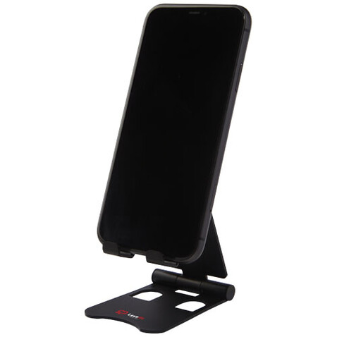 Klappbarer Smartphone Ständer aus Aluminium, schwarz bedrucken, Art.-Nr. 12419390