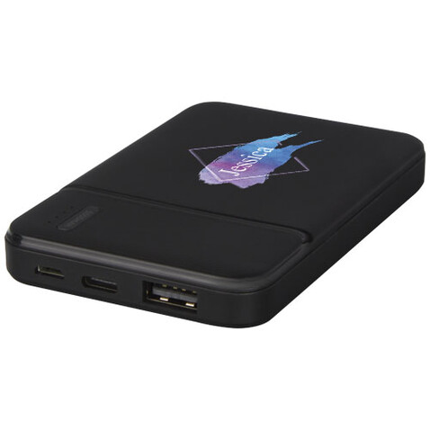 Loop 5000 mAh Powerbank aus recyceltem Kunststoff, schwarz bedrucken, Art.-Nr. 12420290