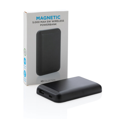 Magnetische 5.000 mAh Wireless Powerbank schwarz bedrucken, Art.-Nr. P322.281