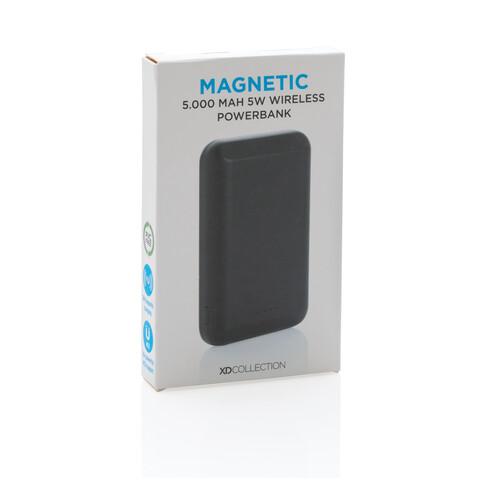 Magnetische 5.000 mAh Wireless Powerbank schwarz bedrucken, Art.-Nr. P322.281