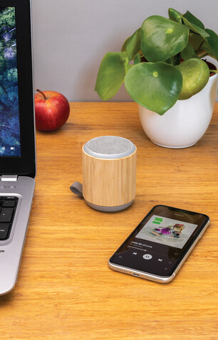 Bambus und Stoff 3W Wireless Speaker braun bedrucken, Art.-Nr. P329.379