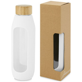 Tidan 600 ml Flasche aus Borosilikatglas mit Silikongriff, weiss bedrucken, Art.-Nr. 10066601 Tidan 600 ml Flasche aus Borosilikatglas mit Silikongriff, weiss bedrucken, Art.-Nr. 10066601